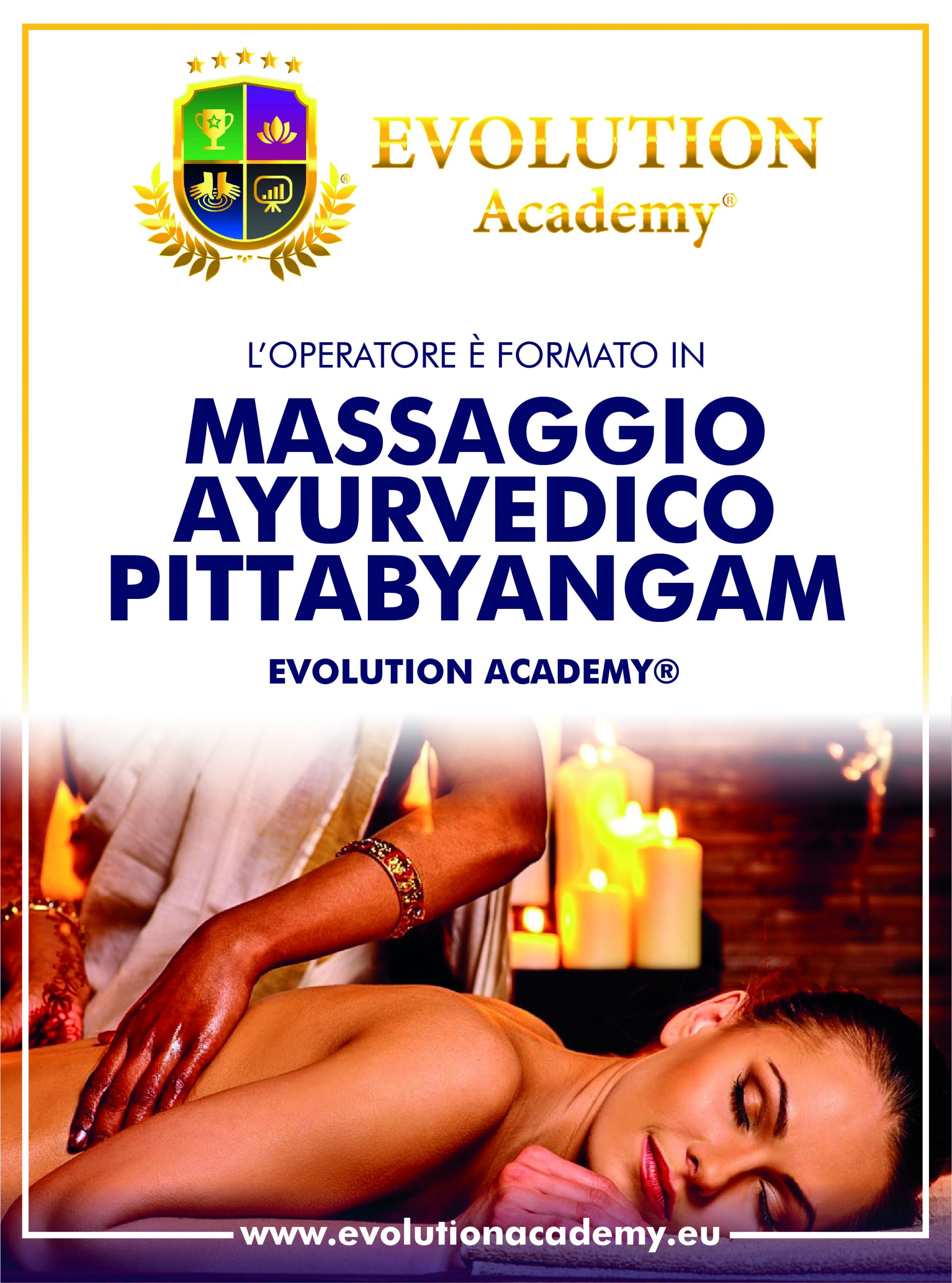 Poster del corso di massaggio pittabyangam rilasciato da Evolution Academy®