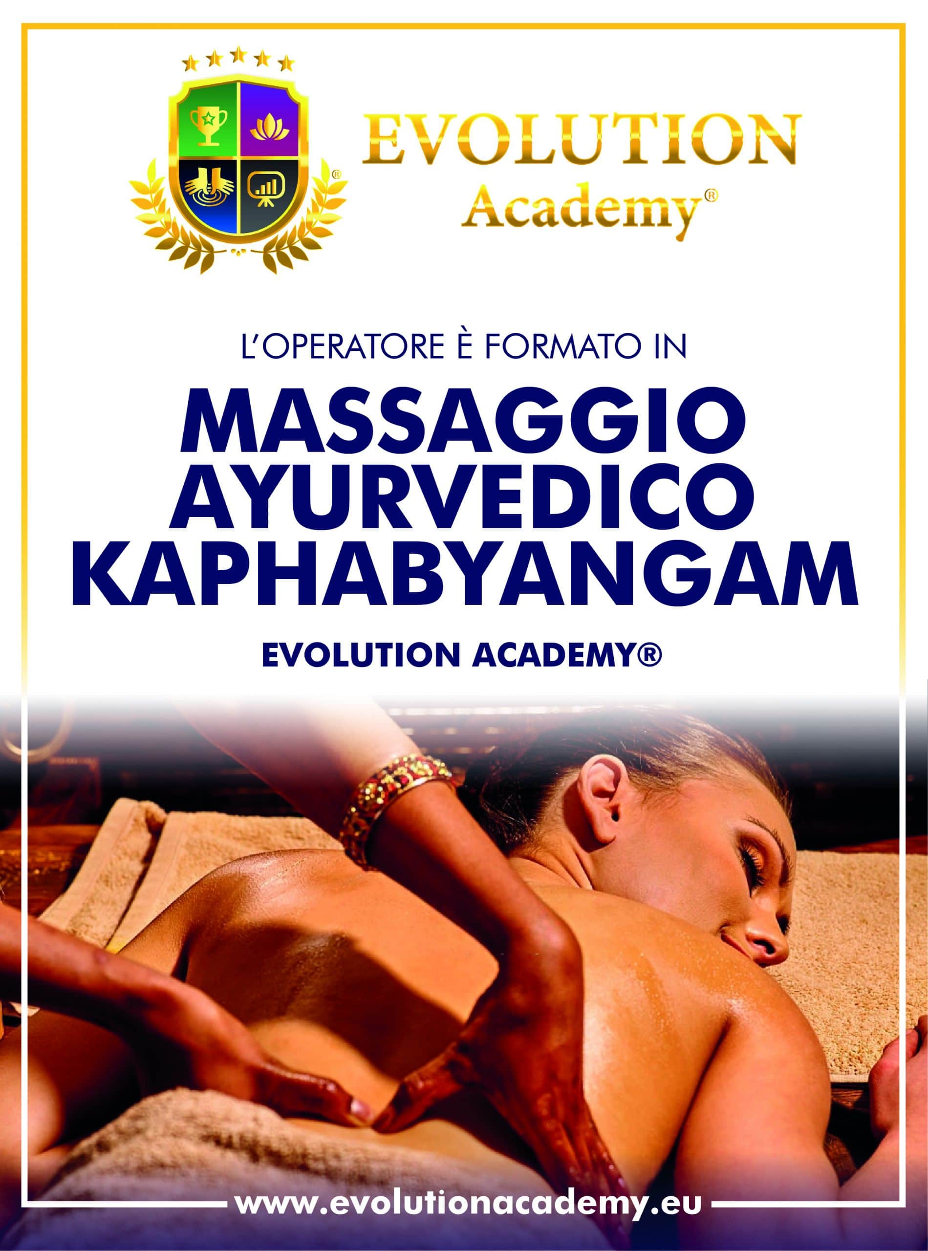 Il poster del corso di massaggio kaphabyangam rilasciato da Evolution Academy®